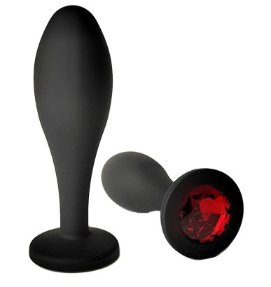 Черная анальная пробка с красным кристаллом - 11 см.