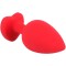 Красная силиконовая анальная пробка с черным стразом-сердечком - 9,3 см.