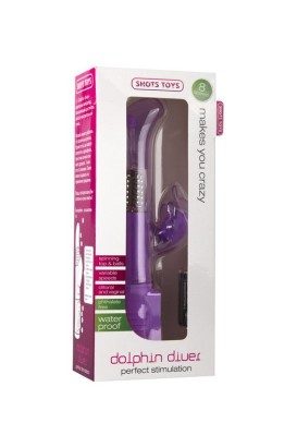 Фиолетовый вибратор Dolphin Diver с клиторальным отростком - 22 см.