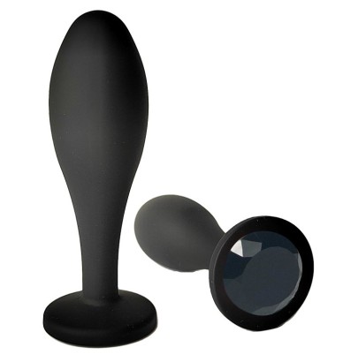 Черная анальная пробка с черным кристаллом - 7,7 см.