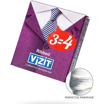 Ребристые презервативы VIZIT Ribbed - 3 шт.