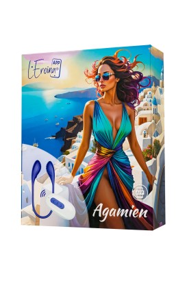 Синий двусторонний вибратор Agamien с управлением через приложение - 46 см.