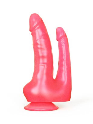 Двойной розовый стимулятор на присоске - 17 см.