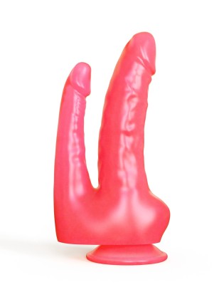 Двойной розовый стимулятор на присоске - 17 см.
