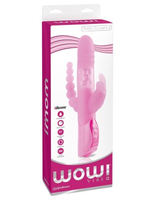Розовый вибратор для тройной стимуляции - 25,7 см.