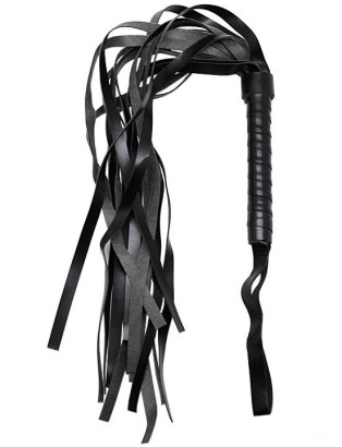 Черный многохвостый флогер с твёрдой ручкой - 46 см.