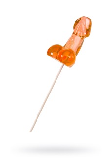 Оранжевый леденец в форме члена со вкусом амаретто - 80 гр.