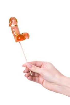 Оранжевый леденец в форме члена со вкусом амаретто - 80 гр.