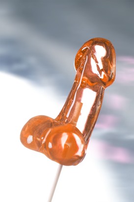 Оранжевый леденец в форме члена со вкусом амаретто - 80 гр.