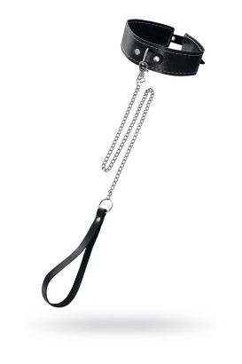 Кожаный двухслойный ошейник с белой строчкой и поводком