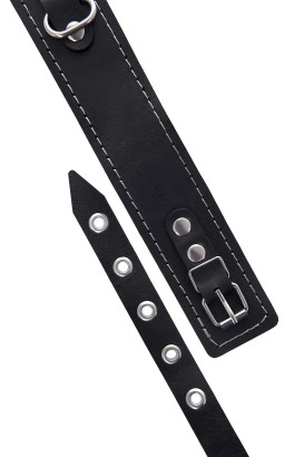 Кожаный двухслойный ошейник с белой строчкой и поводком