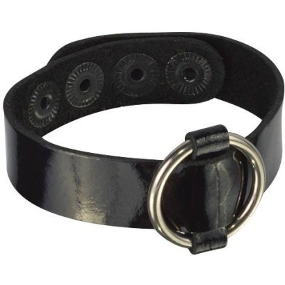 Черный лаковый кожаный браслет с колечком