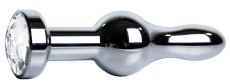 Серебристая анальная пробка с прозрачным кристаллом - 10,5 см.