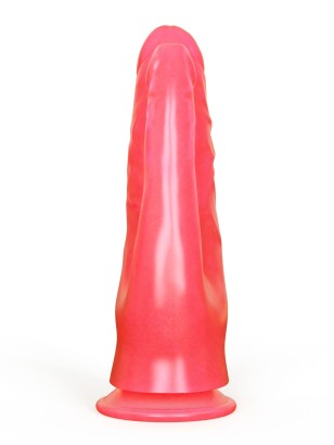Розовый двойной фаллоимитатор с лепестками и присоской - 17 см.