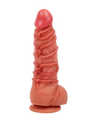 Телесный фаллоимитатор с имитацией шибари - 25 см.