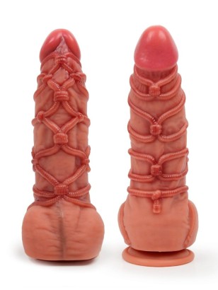 Телесный фаллоимитатор с имитацией шибари - 25 см.