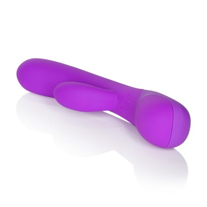 Фиолетовый вибромассажер Impress “g” со стимуляцией клитора - 18 см.