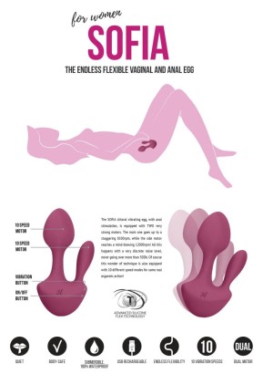 Розовый анально-вагинальный вибратор Sofia - 13 см.