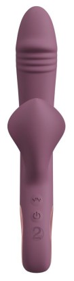 Сливовый вибратор с клиторальным отростком и анальным хвостом Slim Triple Plum - 21,4 см.