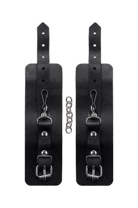 Черные однослойные наручники из натуральной кожи с цепочкой