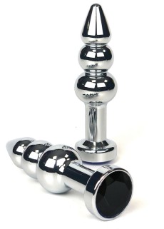 Серебристая анальная пробка-ёлочка Vandersex с черным кристаллом - 11 см.