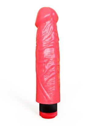 Розовый вибромассажер в виде фаллоса с венками - 18,5 см.