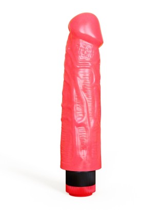 Розовый вибромассажер в виде фаллоса с венками - 18,5 см.