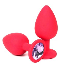 Розовая силиконовая пробка с сиреневым кристаллом - 9,5 см.