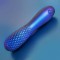 Синий вибромассажер с рельефной головкой - 14 см.