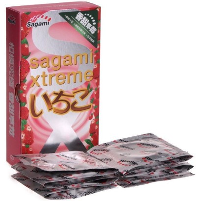 Презервативы Sagami Xtreme Strawberry c ароматом клубники - 10 шт.