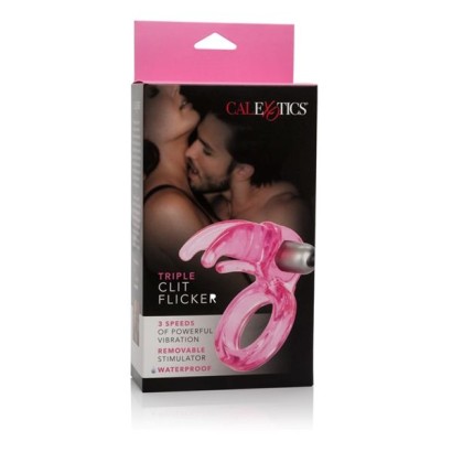 Розовое виброкольцо Triple Clit Flicker