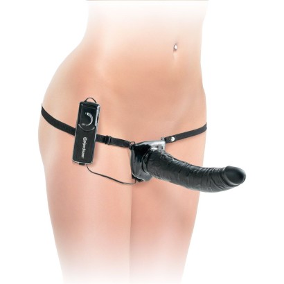 Черный страпон с вагинальной пробкой Deluxe Vibrating Penetrix Strap-On - 19 см.
