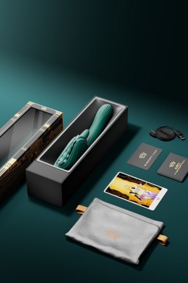 Зеленый вибростимулятор-кролик с функцией нагрева Ares - 24,6 см.