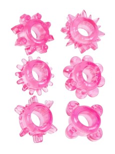 Набор из 6 розовых эрекционных колец с различным рельефом Набор из 6 розовых эрекционных колец с различным рельефом