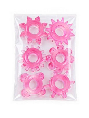 Набор из 6 розовых эрекционных колец с различным рельефом