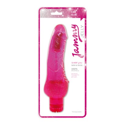 Розовый вибратор VIBRATOR JAMMY JELLY SHARP GLITTER - 22,5 см.