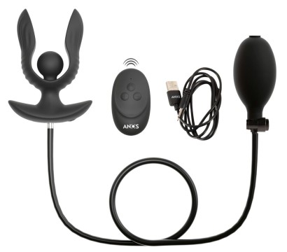 Черная расширяющаяся анальная пробка с вибрацией RC Inflatable Expander Plug with Vibration