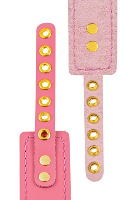 Розовый кожаный однослойный ошейник с прошивкой