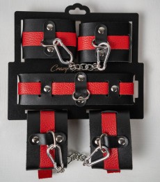 Черно-красный набор фиксаций: наручники, оковы и ошейник