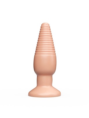 Телесная анальная пробка с рёбрышками - 14 см.