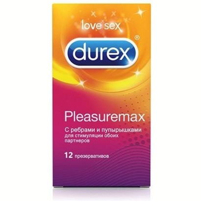 Рельефные презервативы с точками и рёбрами Durex Pleasuremax - 12 шт.