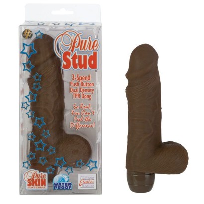 Вибромассажер коричневого цвета Pure Stud - 16 см.