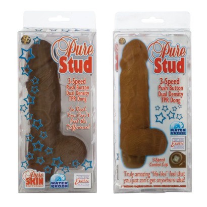 Вибромассажер коричневого цвета Pure Stud - 16 см.