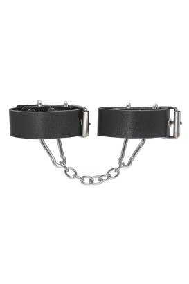 Черные кожаные наручники-браслеты из одного ремешка с люверсами
