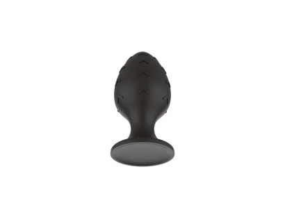 Черная малая силиконовая анальная пробка с рельефом в виде галочек