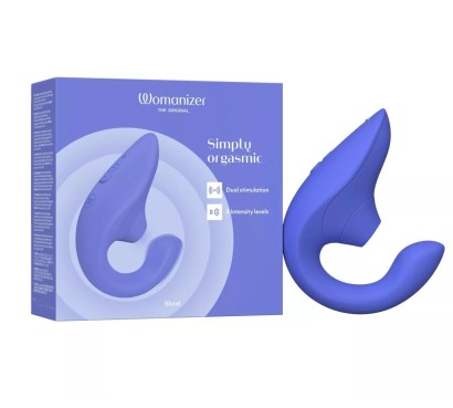Голубой вибромассажер для двойной стимуляции Womanizer Blend