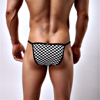 Мужские трусы-танга в черно-белую клетку