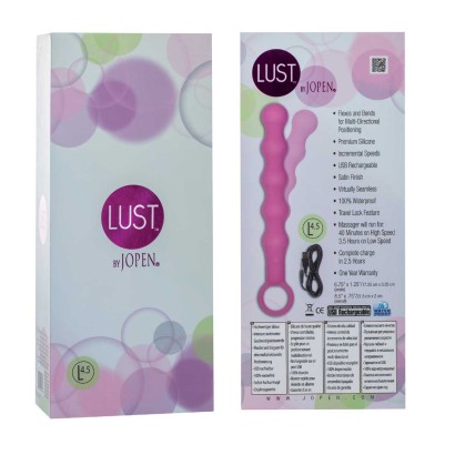 Розовая гибкая анальная вибро-цепочка Lust by JOPEN - 24,25 см.